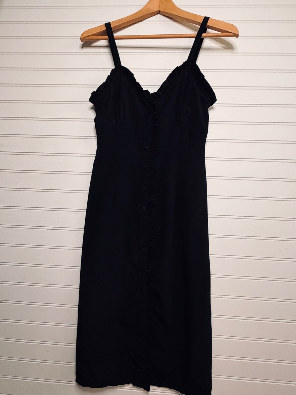 Topshop Black Ruffle Button Front Mini Dress Size 2 Empire Waist